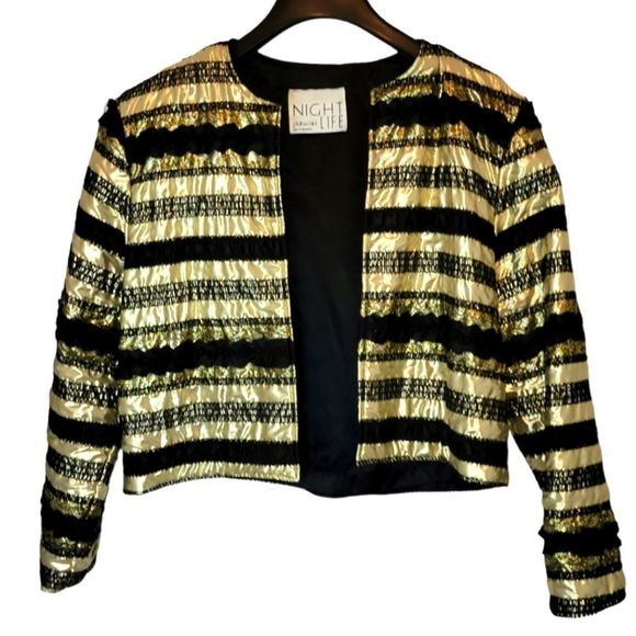 Highlife Jackets & Blazers - Vintage Nightlife Black & Gold Blazer Jacket Size Medium